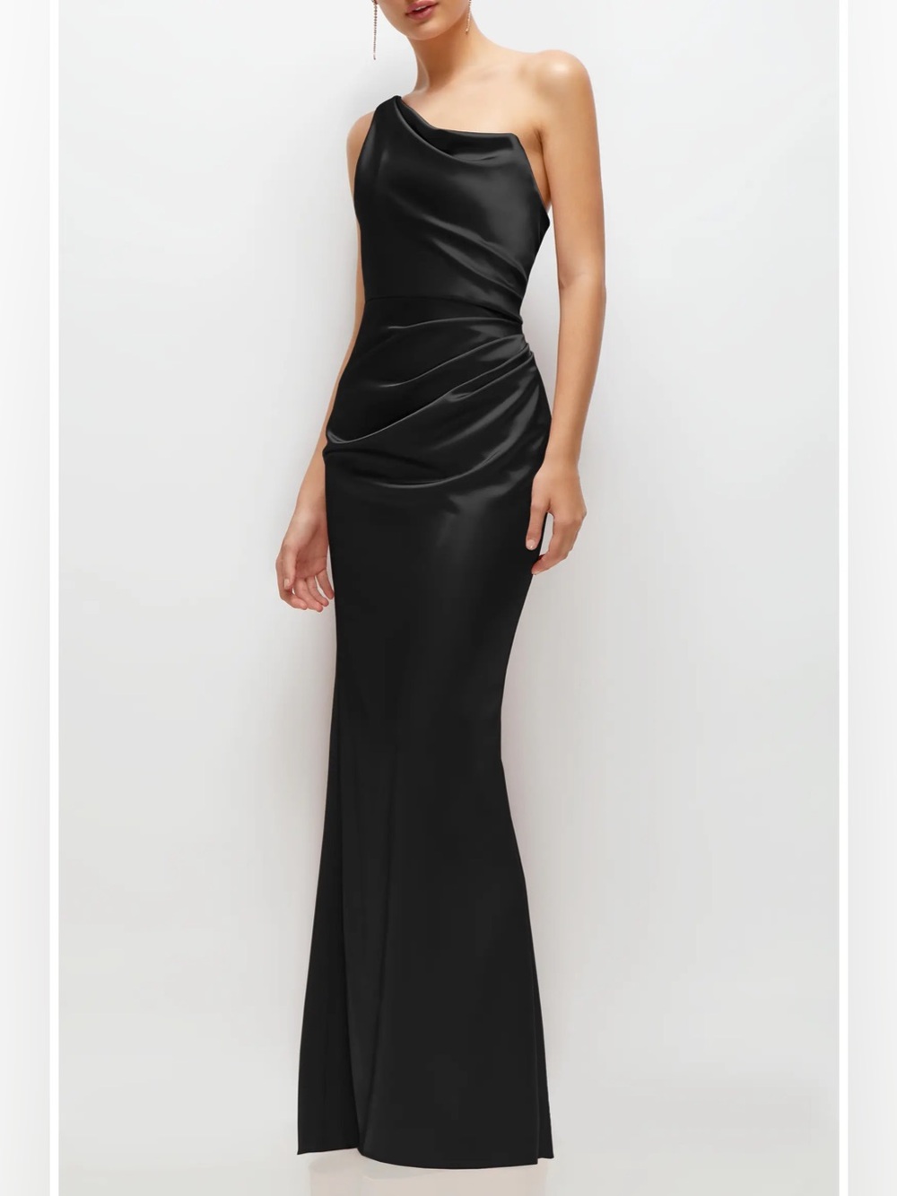 AFTER SIX Nisha One Shoulder Gown Size 4 Satin Black Ruched Dress Formal Evening